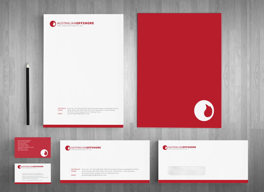 Australian Offshore Fire Construction Gold Coast Logo, website and Letterhead and Stationary Design