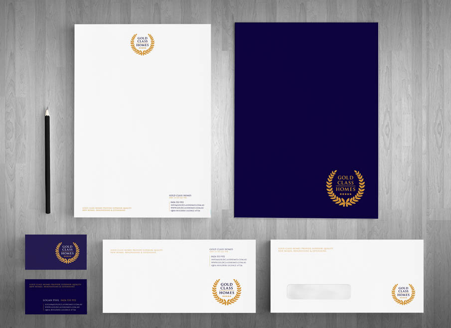 Gold Class Homes Gold Coast Logo, website and Letterhead and Stationary Design